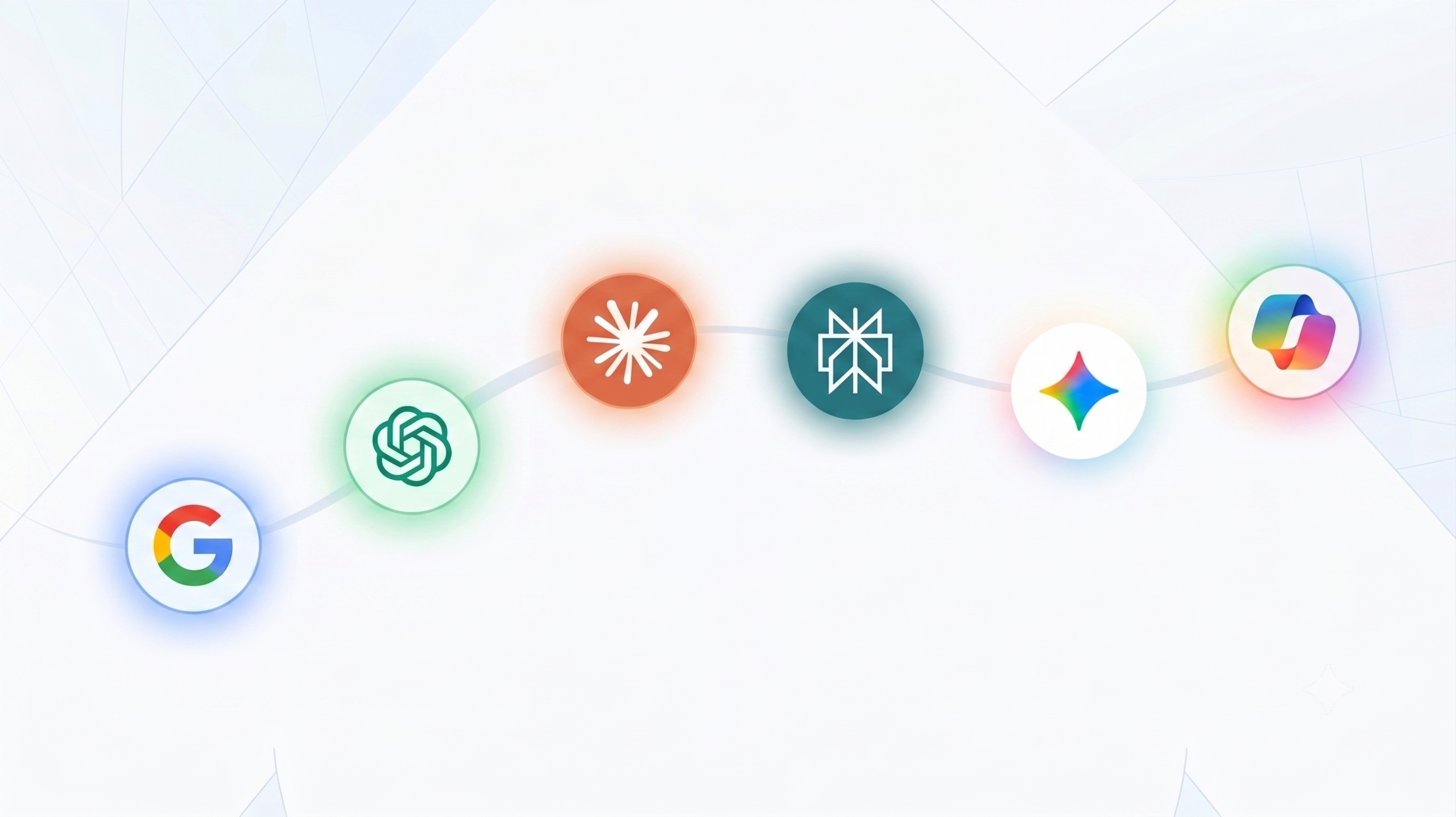 Logos der AI-Lösungen Gemini, ChatGPT, Perplexity, Claude, Google, CoPilot