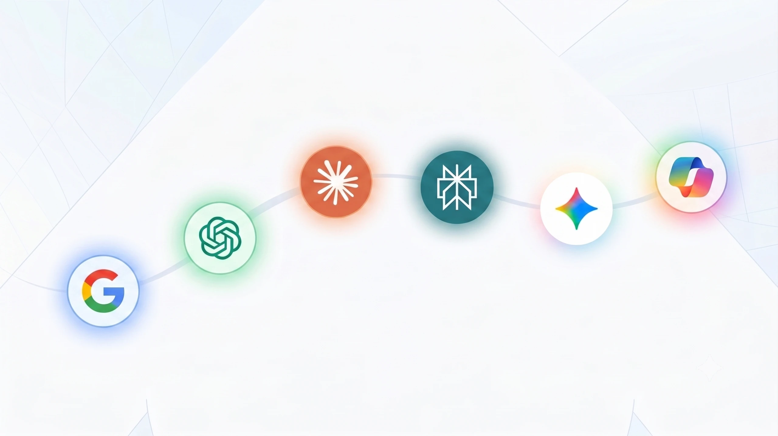 Logos der AI-Lösungen Gemini, ChatGPT, Perplexity, Claude, Google, CoPilot