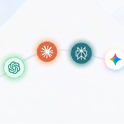 Logos der AI-Lösungen Gemini, ChatGPT, Perplexity, Claude, Google, CoPilot