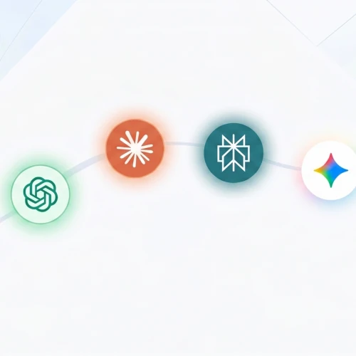 Logos der AI-Lösungen Gemini, ChatGPT, Perplexity, Claude, Google, CoPilot